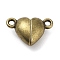 Brass Magnetic Clasps with Loops, Cadmium Free & Nickel Free & Lead Free, Heart, Antique Bronze, 9.5x14.5x6.5mm, Hole: 1.6mm