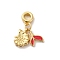 Brass Enamel European Dangle Beads, Fish Tails and Conches Large Hole Pendants, Real 18K Gold Plated, Cadmium Free & Lead Free, Rack Plating, Long-Lasting Plated, Cerise, 23mm, Hole: 4mm