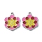 304 Stainless Steel Pendants, with Enamel, Flower Charm, Stainless Steel Color, 17x14x1.5mm, Hole: 1.6mm