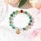 Natural Striped Agate & Quartz Crystal Round Beaded Bracelets,  Brass Micro Pave Clear Cubic Zirconia Sun Charm Bracelets for Women, Inner Diameter: 2-1/8 inch(5.3cm)