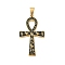 304 Stainless Steel Enamel Pendants, Ankh Cross Charm, PVD Vacuum Plating, Golden, 45.5x26.5x2mm, Hole: 8x5.5mm
