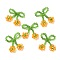Glass Beaded Pendants, with Copper Wire, Bowknot with Flower Charms, Orange, 25~27x25~28x5~5.5mm, Hole: 5.5x7.5mm