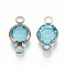 304 Stainless Steel Links connectors, with Glass, Flat Round, Stainless Steel Color, Light Sky Blue, 15x8.5x4mm, Hole: 1.5mm