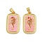 Brass Enamel Pendants, Long-Lasting Plated, Lead Free & Cadmium Free, Rack Plating, Golden, Rectangle with Sea Horse Charms, Pink, 27.5x15.5x3.5mm, Hole: 5.5x3.5mm