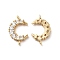 Brass Pave Clear Cubic Zirconia Connector Charms, Cadmium Free & Nickel Free & Lead Free, Moon Links, Real 18K Gold Plated, 15x10x2.5mm, Hole: 1mm
