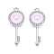 UV Plating Alloy Enamel Pendants, with Crystal Rhinestone, Flower, Cadmium Free & Lead Free, Key with Heart, Pearl Pink, 30x11.5x2.5mm, Hole: 1.6mm