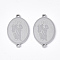 Tarnish Resistant 201 Stainless Steel Links connectors, Laser Cut Links, Oval with Jesus, Stainless Steel Color, 21.5x12.5x1mm, Hole: 1.2mm