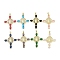 Real 18K Gold Plated Brass Micro Pave Cubic Zirconia Pendants, with Glass, Cadmium Free & Nickel Free & Lead Free, Cross with Round, Mixed Color, 39.5x30x5mm, Hole: 3.6x4.3mm