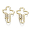 Brass Micro Pave Cubic Zirconia Screw Carabiner Lock Charms, for Necklaces Making, Quick Links, Cross, Nickel Free, Real 18K Gold Plated, Clear, 27x19x2mm, Screw: 6.5x5.5mm