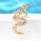 Brass Clear Cubic Zirconia Cuff Earrings, Dragon, Golden, 32x13.5x16.5mm