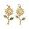 Brass Micro Pave Cubic Zirconia Pendants, Flower, with Jump Ring, Real 16K Gold Plated, 26.5x15x3mm, Hole: 3.5mm