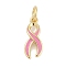 Brass Enamel Charms, with Jump Ring, Awareness Ribbon Charms, Long-Lasting Plated, Lead Free & Cadmium Free, Rack Plating, Real 18K Gold Plated, Pearl Pink, 13.5x5.5x2mm
