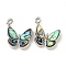 Brass Micro Pave Clear Cubic Zirconia Pendants, Cadmium Free & Nickel Free & Lead Free, with Paua Shell, Butterfly Charms, Real Platinum Plated, 27.5x26x5.5mm, Hole: 4x3mm