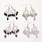Flat Round Tibetan Style Alloy Natural Gemstone Chandelier Earrings, with Brass Earring Hooks, 64x20mm, Pin: 0.6mm