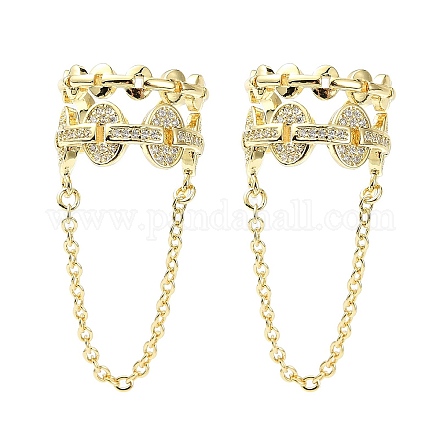 Серьги-каффы из латуни с микропаве и кубическим цирконием EJEW-C086-17G-1
