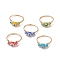 Lampwork Evil Eye Finger Ring, Golden Brass Wire Wrap Jewelry for Women, Mixed Color, Inner Diameter: 19mm