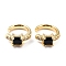 Brass Micro Pave Cubic Zirconia Cuff Earrings, Real 18K Gold Plated, Ring, Black, 13x2.5mm