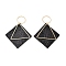 Brass with PU Leather Pendants, Rhombus, Black, 63mm, Hole: 13.5mm