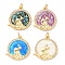 Brass Micro Pave Clear Cubic Zirconia Pendants, Cadmium Free & Lead Free, with Sythetic Opal, Real 18K Gold Plated, Oblate with Rabbit, with Jump Ring, Mixed Color, 18x16.5x2mm, Hole: 2mm