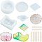 Cup Mat Silicone Molds Sets, Resin Casting Molds, For UV Resin, Epoxy Resin Craft Making, with Birch Wooden Craft Ice Cream Sticks, Latex Finger Cots, Silicone Stirring Bowl, White, 7.1~9x9~10.4x9~10.3x0.9~4.1cm, 8pcs/set