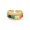 Brass Micro Pave Cubic Zirconia Cuff Rings for Women, Real 18K Gold Plated Open Wide Band Rings, Nickel Free, Colorful, US Size 5 1/2(16.1mm)