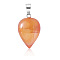 Natural Carnelian Pendants, Teardrop Charms with Platinum Plated Metal Snap on Bails, 26x16mm