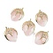Natural Rose Quartz Pendants, with Brass Finding and Cubic Zirconia, Straberry Shape Charms, Wing, Cross, Faceted, 25.5x18x7.5mm, Hole: 1.6mm