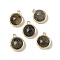 Natural Labradorite Faceted Flat Round Charms, with Rack Plating Brass Settings, Long-Lasting Plated, Golden, 14.5x12x5.5mm, Hole: 1.4mm