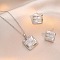 Square 304 Stainless Steel Crystal Rhinestone Pendant Necklaces & Stud Earrings Sets, Stainless Steel Color, 450mm