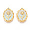 304 Stainless Steel Enamel Pendants, Real 18K Gold Plated, Oval with Flower Charm, Ion Plating(IP), Sky Blue, 21.5x15.5x3mm, Hole: 1.5mm