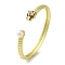 Brass Pave Colorful Cubic Zirconia Leopard Open Cuff Bangle for Women, with ABS Imitation Pearl, Real 18K Gold Plated, Inner Diameter: 2x2-3/8 inch(5.15x6.05cm)