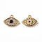 Brass Micro Pave Clear & Marine Blue Cubic Zirconia Charms, Cadmium Free & Nickel Free & Lead Free, Eye, Real 18K Gold Plated, 8x10.5x1.5mm, Hole: 1mm