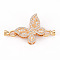 Brass Micro Pave Clear Cubic Zirconia Fold Over Clasps, Nickel Free, Butterfly, Real 18K Gold Plated, Butterfly: 21.5x28x8.5mm, Clasps: 12x6x5.5mm