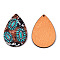 Single Face Printed Basswood Big Pendants, Teardrop Charm with Flower Pattern, Dark Turquoise, 60x40x3mm, Hole: 2mm
