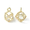 Brass Cubic Zirconia Charms, Hexagon Round Charm, Light Gold, 12x8x8mm, Hole: 1.2mm
