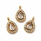 PVD Vacuum Plating 304 Stainless Steel Cubic Zirconia Pendants, with Rhinestone, Teardrop Charms, Clear, 13.5x8.5x4mm, Hole: 1.8mm