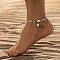 Starfish & Shell Glass Beaded Anklets, with Plastic Beads and Alloy Findings, Lime Green, 9-1/2 inch(24cm)