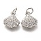 Brass Micro Pave Clear Cubic Zirconia Charms, Long-Lasting Plated, with Jump Ring, Shell Shape, Platinum, 12x10x2mm, Jump Ring: 5x1mm, 3mm Inner Diameter