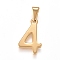 304 Stainless Steel Pendants, Number, Golden, Num.4, 21x12.5x1.5mm, Hole: 6x3mm