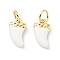 Brass Enamel Charms, with Jump Rings, Cadmium Free & Lead Free, Real 18K Gold Plated, Scabbard/Tusk Shape, White, 14.5mm, Hole: 3.3mm
