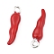 Brass Enamel Pendants, Horn of Plenty, Italian Horn Cornicello, Platinum, Red, 20x5mm