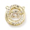 Brass Micro Pave Clear Cubic Zirconia Pendants, Cadmium Free & Nickel Free & Lead Free, Flat Round Charms, Real 14K Gold Plated, 12x11.5x5.5mm, Hole: 0.8mm