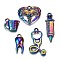 Rainbow Color Alloy Pendants, Cadmium Free & Nickel Free & Lead Free, Hospital Theme, Heart & Measuring Cup & Teeth & Stethoscope & Injection Syringe Shape, 30x8.5x3mm, Hole: 1.8mm, 1pc, 5pcs/set