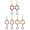 3Pairs 3 Colors GLass Dangle Earrings, with Acrylic Imitation Pearl Beads and 304 Stainless Steel Ear Wire, Flower, Mixed Color, 71x23mm, 1pair/color