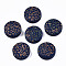 Painted Natural Wood Beads, Laser Engraved Pattern, Flat Round with Leopard Print, Dark Blue, 15x4.5mm, Hole: 1.5mm
