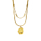 Stainless Steel Round Snake & Link Chains Double Layer Necklaces, with Twist Oval Pendant, Real 18K Gold Plated, 16.14 inch(41cm)