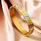 304 Stainless Steel Enamel Bangles, Hinged Bangles for Women, Flower, Real 18K Gold Plated, Real 18K Gold Plated, Gold, Inner Diameter: 2-3/8 inch(6cm)