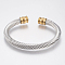 304 Stainless Steel Cuff Bangles Torque Bangles, with Rhinestone, Golden & Stainless Steel Color, 51x59mm(2 inchx2-3/8 inch)