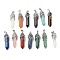 Natural & Synthetic Gemstone Pendants, Bullet Charms, with Rack Plating Brass Leaf Findings, Cadmium Free & Lead Free, 44~46x11.5~12x12mm, Hole: 8x5mm