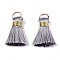 Handmade Polycotton(Polyester Cotton) Tassel Decorations, Pendant Decorations, with Golden Iron Loops, Silver, 17~21x10x5mm, Jump Ring: 6x0.7mm, Inner Diameter: 4.6mm